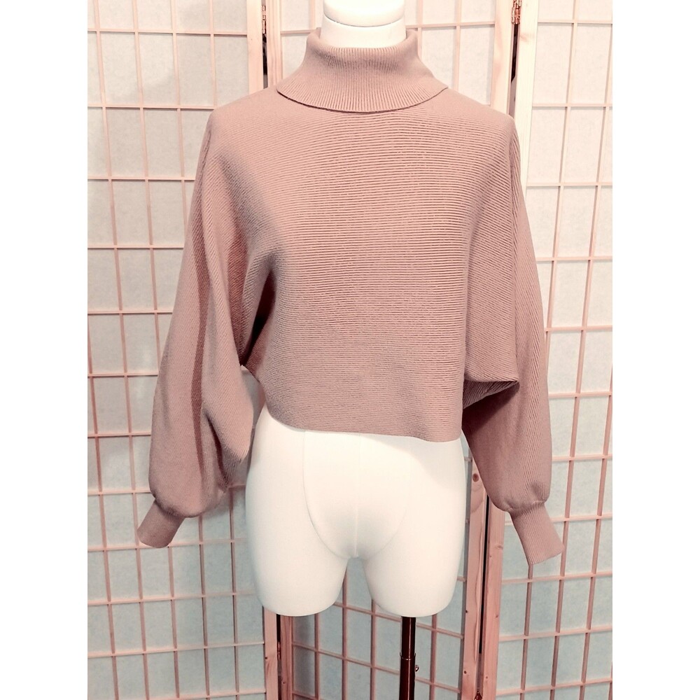 Windsor Taupe Cozy Vibes Cropped Turtleneck Sweater Women's Size Medium